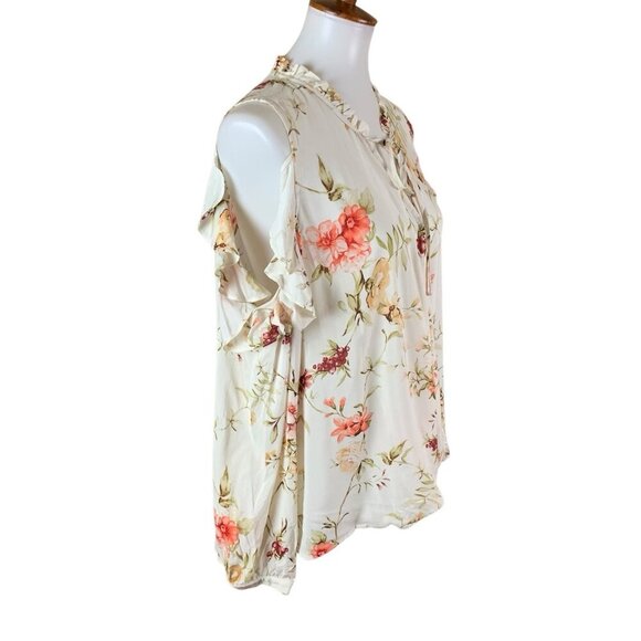 Maven West Ruffle Sleeve Floral Cold Shoulder Blouse Large - Picture 2 of 6